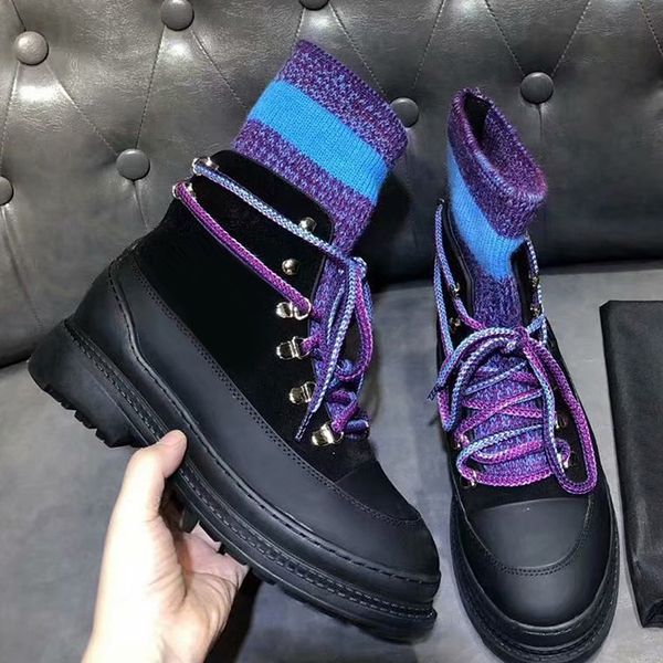 

fall / winter 19 new european station short boots women's breathable wool knitted wool low heel ankle boots lace up boots, Black