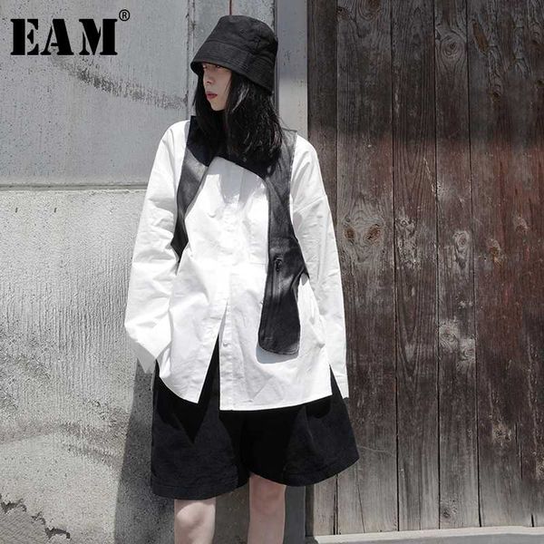 

eam] women loose fit black pu leather irregular long vest new v-collar sleeveless fashion tide spring summer 2020 1u663, Black;white