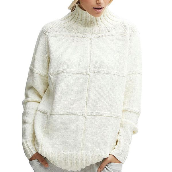 

women sweaters pullover new long sleeve high collar solid color casual fashion autumn loose sweater, White;black