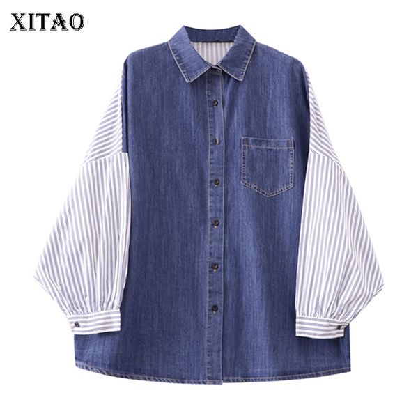 

xitao striped women blouse fashion new women elegant single breast 2020 spring false two piece goddess fan shirt dmy3727, White