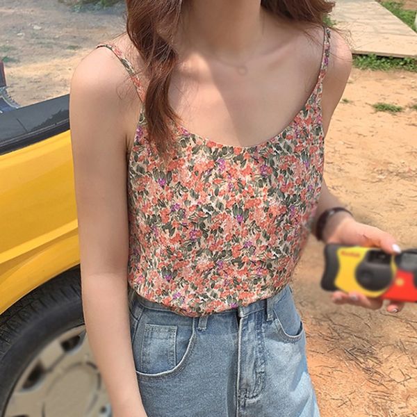 

women's tanks & camis summer floral print camisole female sleeveless fashion sweet v neck sling tank for women, White