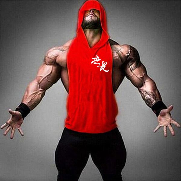

2018 new men's bodybuilding cotton vest gym fitness hooded vest sleeveless hoodie casual fashion crossfit workout clothes, Black;blue