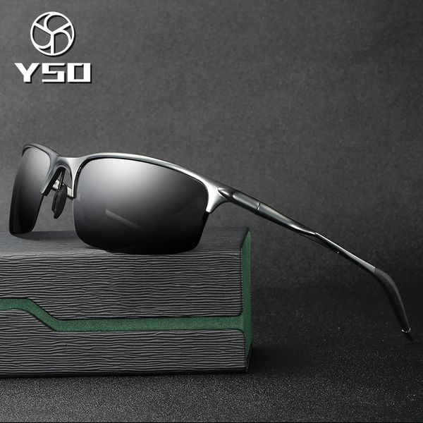 

yso sunglasses men polarized uv400 aluminium magnesium frame hd sun glasses driving glasses semi rimless accessory for men 8581, White;black