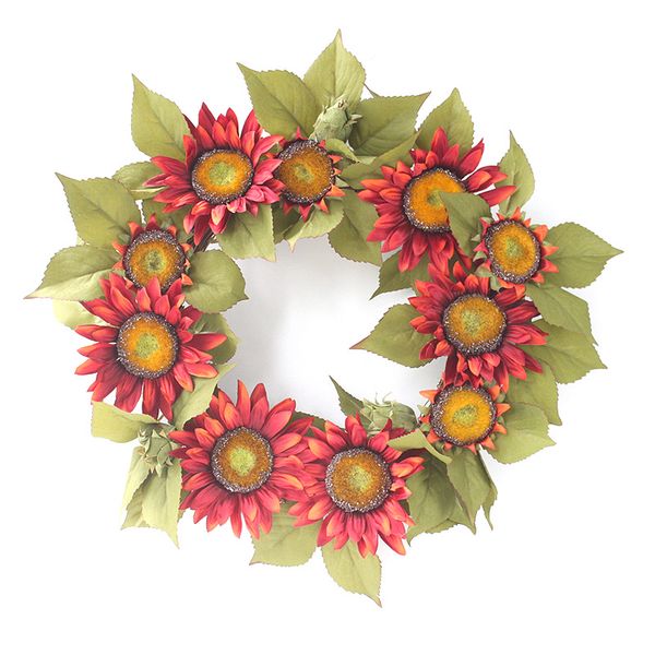 

45cm silk sunflower fake flower wreath for home garden door window hanging artificial flower garland party wedding decoration