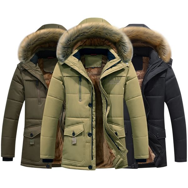 

зимняя куртка мужчины плюс размер 6xl 7xl 8xl толстый теплый parka флис мех с капюшоном вскользь пальто куртки карманы ветровка outwear, ga4, Black