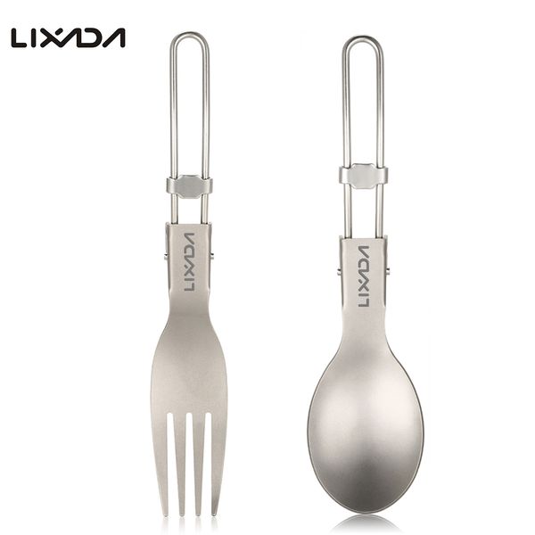 

lixada titanium folding spoon spork outdoor cookware titanium flatware lightweight handle picnic camping travel tableware