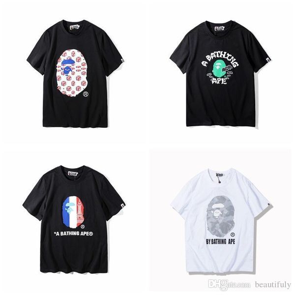 

2018 ape tshirts новый мультфильм печати подростковая характер футболку повседневный личность круглый шеи короткими рукавами белого дешевые, White