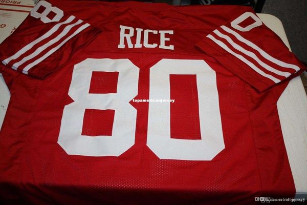 

retro jerry rice #80 custom mitchell & ness jersey hof 2010 red stitching men's football jerseys rugby, Black;blue