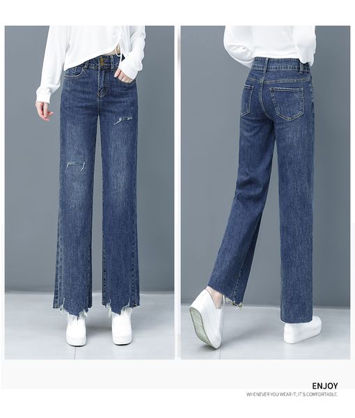 

light blue new han edition loose fashion wide-legged pants early spring straight leg show thin