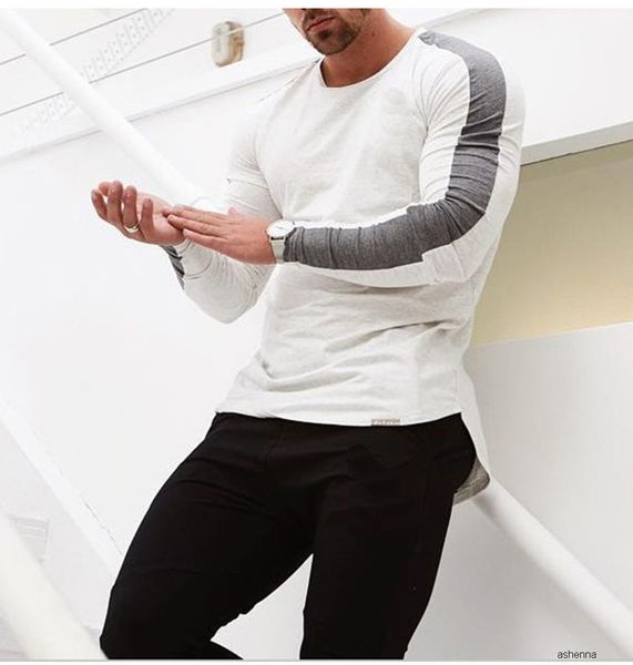 

mens designer t shirt fitness muscle sports long sleeve fitness clothing men thin section breathable training round neck longy93q, White;black