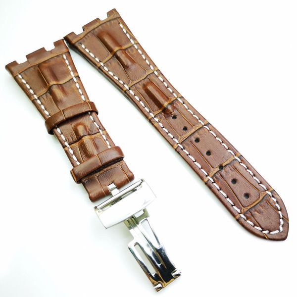 

28 мм / 18 мм коричневый роскошный высококачественный телячья кожа белый стежок рем