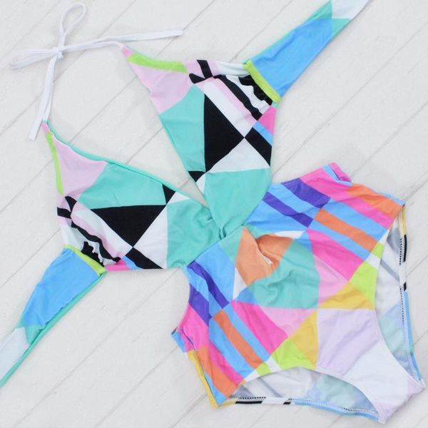 

2020 women push up print swimwear printed one piece swimsuit cut out monokini bandage bathing suit maillot de bain, White;black