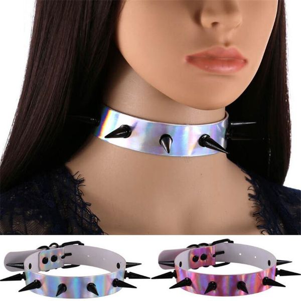 

diezi vintage harajuku gothic necklaces men black metal rivet necklaces pu leather choker necklaces women jewelry 2020 fashion, Silver