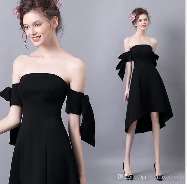 

new off-shouder strapless little black cocktail dress whit bow and satin special ooccasion dress