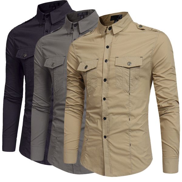

2019 new fashion men's casual shirt fashion youth trend long-sleeved shirt spring/summer solid color men's shirts, White;black