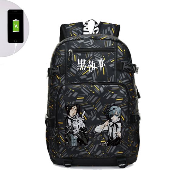 Grosshandel Black Butler Ciel Sebastian Reiserucksack Anime Reiserucksack Usb Lade Laptop Frauen Umhangetaschen Rugzak Von Misix 43 43 Auf