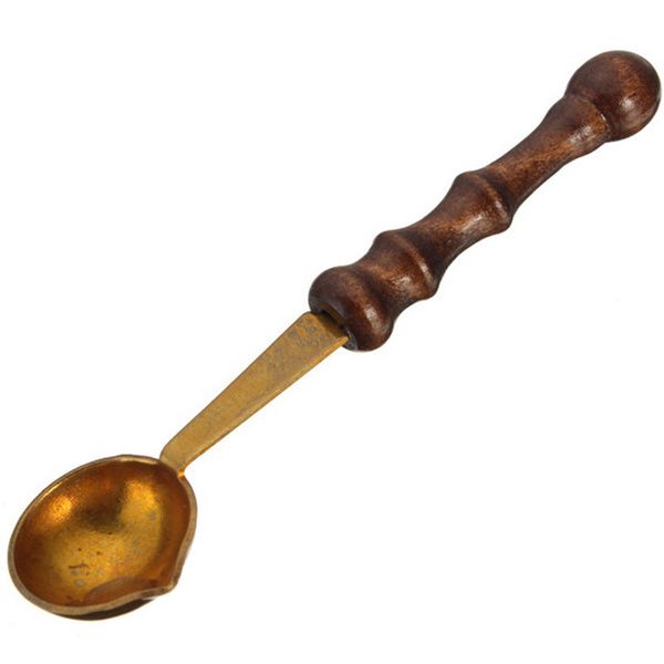 

vintage wood handle anti-stamp seal sealing wax brass spoon