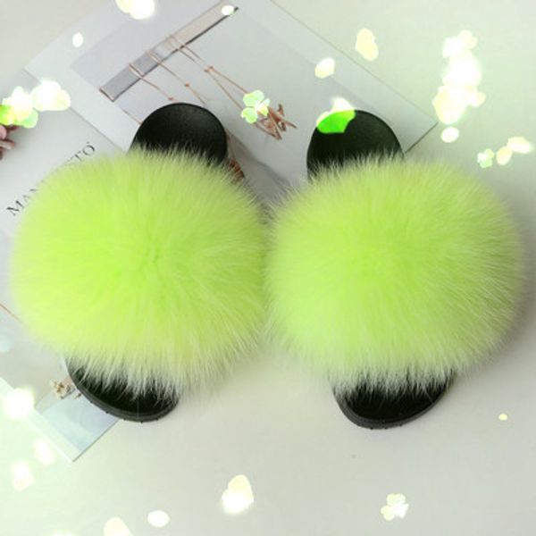 

green huge fur kids sandals slippers fur slide for little girls, Black