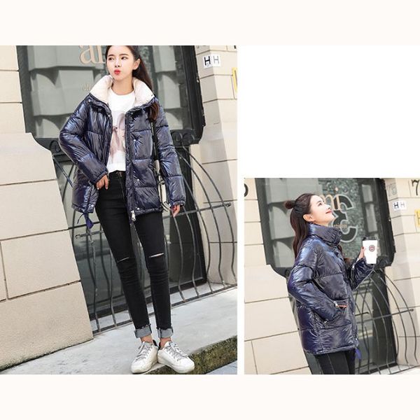 

2019 women designer down coat fashion solid color bright surface outerwear womens luxury fashion loose hip hop casual parkas women clothing, Black