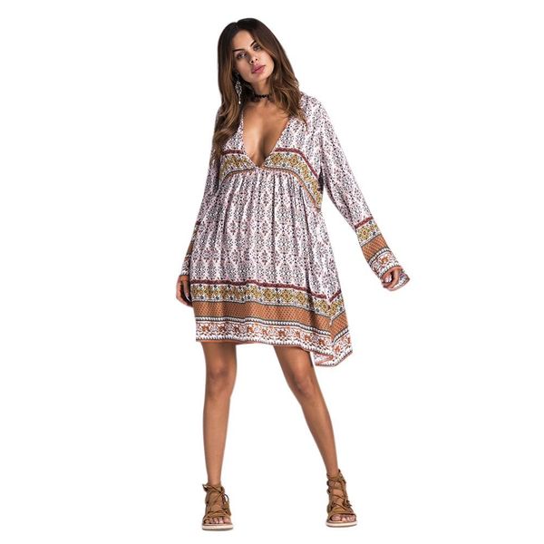 

summer dress vadim de festa ukraine women dresses europe and america chemical fiber v-neck long sleeve printing natural summer, Black;pink