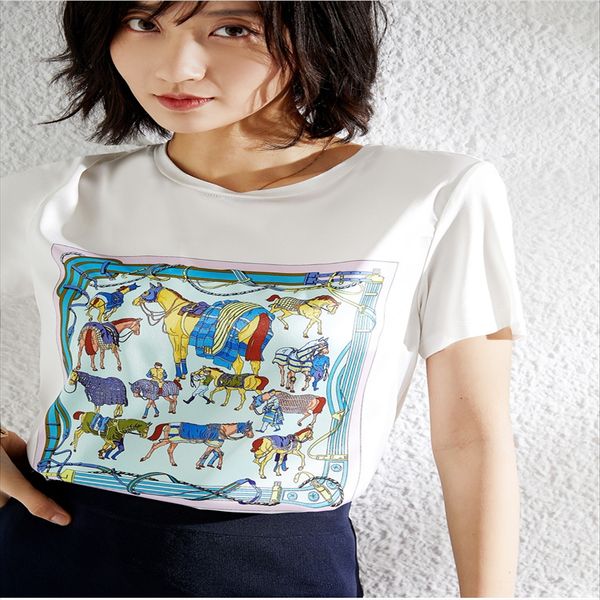

equestrian printed t- shirt female 2019 thin round collar short sleeve shirt modal t-shirt, White