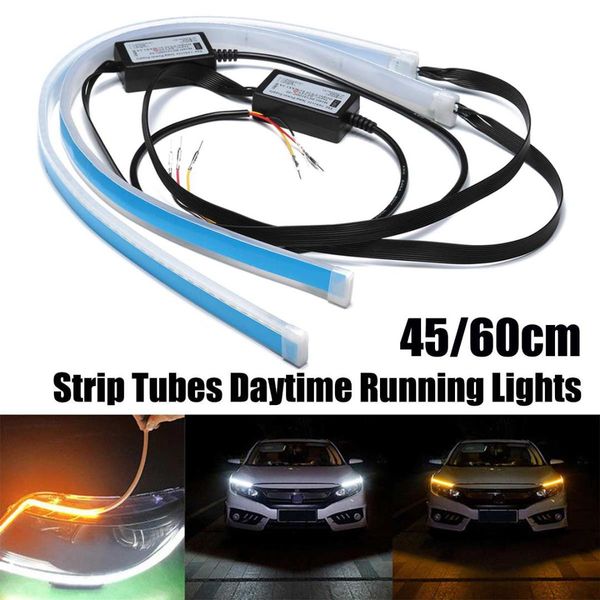

diy soft 2pcs 45cm led running car light turn signal strip sequentianl indicaitor strip tubes running lights
