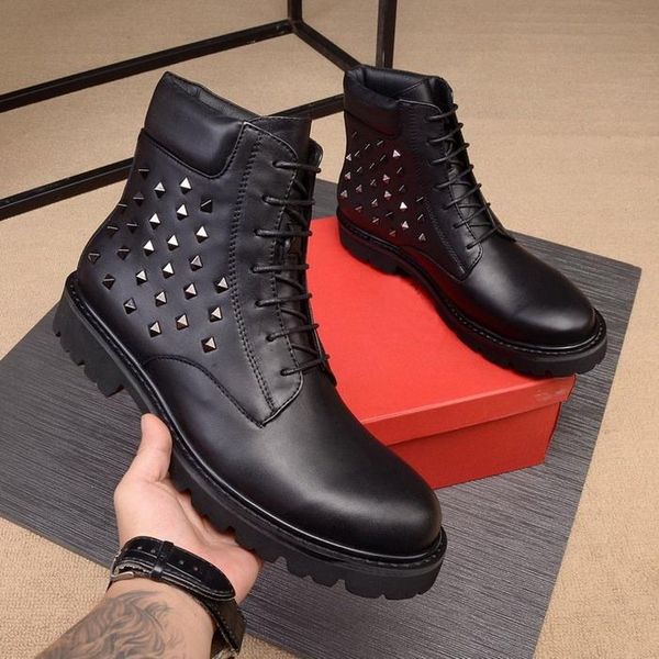 

new arrivals men black genuine leather with rivets lace up ankle boots,brand designer men martin boots winter causal shoes size 38-44