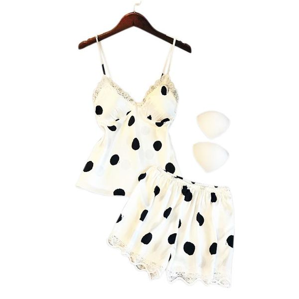 

sweet satin silk short pyjamas women summer v-neck sleepwear polka dot women pajama sets spaghetti strap lace homewear, Blue;gray