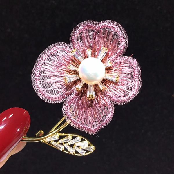 

flower brooch pin mountings findings settings base parts fittings women accessories for akoya edison pearls agate beads stones, Blue;slivery