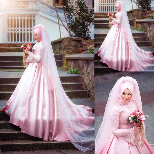 Discount Muslim Pink Wedding Dresses Dubai Arab Saudi Ball Bridal