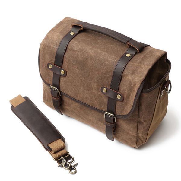 

briefcase breathable canvas work computer adjustable strap men messenger bag satchel vintage retro waterproof oil wax laptop
