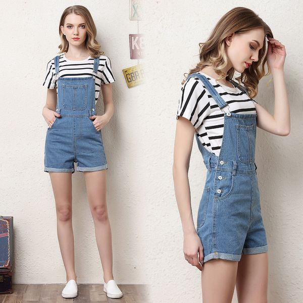 

women jumpsuits bodysuit women short denim overalls women high waist casual fashion playsuit washed blue dungarees 2019 summer clothing, Black;white