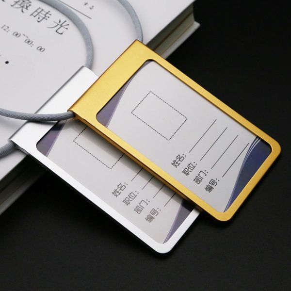

aluminum alloy id badge card holder /work card holder with neck lanyard strap office business work name pass card holder