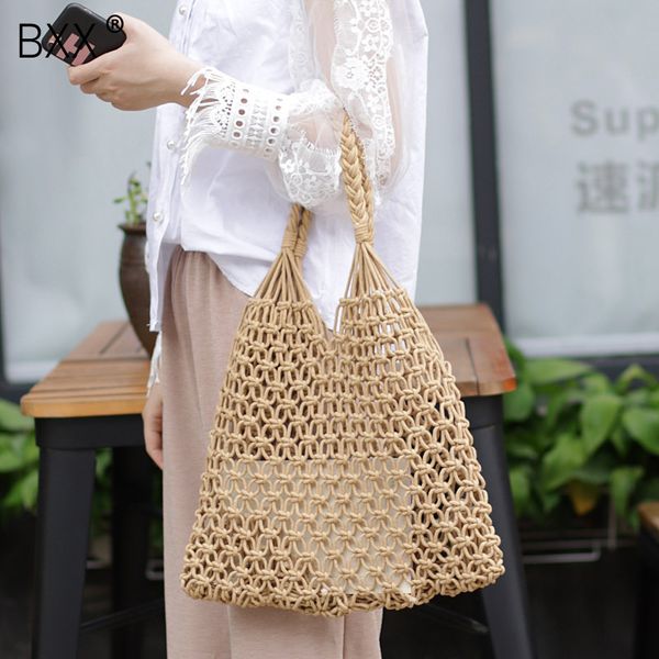 

bxx] fashion woven ladies handbags 2020 spring summer mesh rope weaving hollow out straw beach bag net women shoulder bag hk648