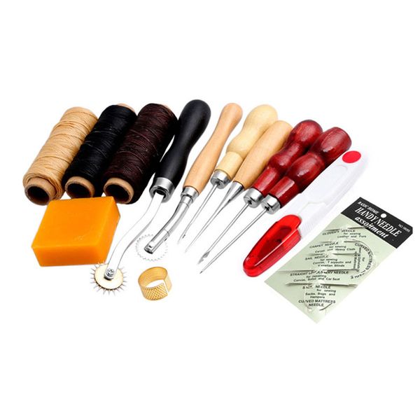 13Pcs New Leather Craft Cucitura a mano Strumenti per cucire Filo Punteruolo Ditale cerato Kit GQ999