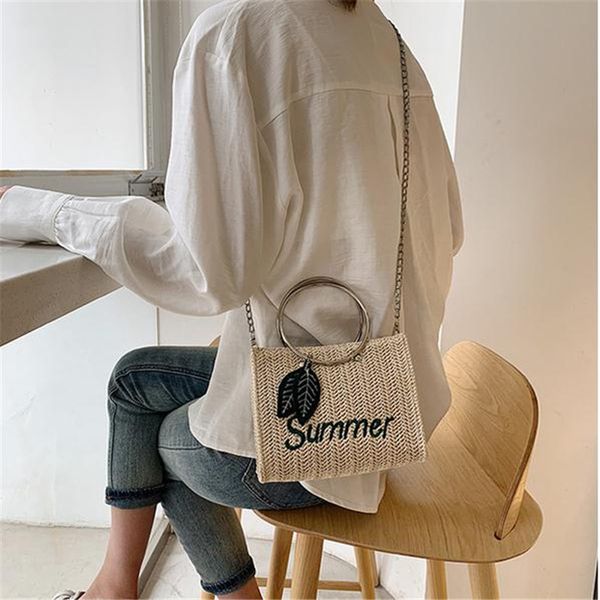 

women fashion lady shoulder bags handwoven rattan handbags knitted satchel tote bag purse ladies khaki beige shoulder bag new