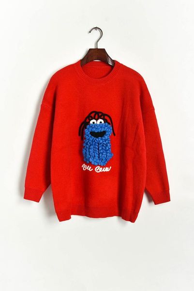 

1206 2020 весна круглый вырез обычная с длинным рукавом бренд же стиль свитер мода животных свитер пуловер панелями mingzhi, White;black