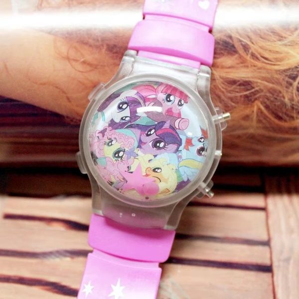 

2018 pony cartoon silicone baby girl watch water ball calendar flash lamp led light electronic watch, Blue