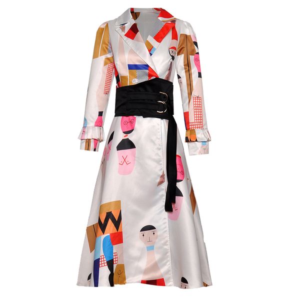 

red roosarosee designer runway women wrist sleeve abstract print trench coat autumn spring lady elegant outwear, Tan;black