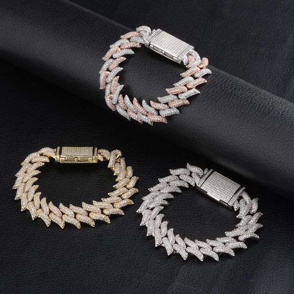 

new design 18mm width bling cz miami chain bracelet gold silver color ice out cz cuban chain bracelet men's hip hop jewelry wholesale, Black