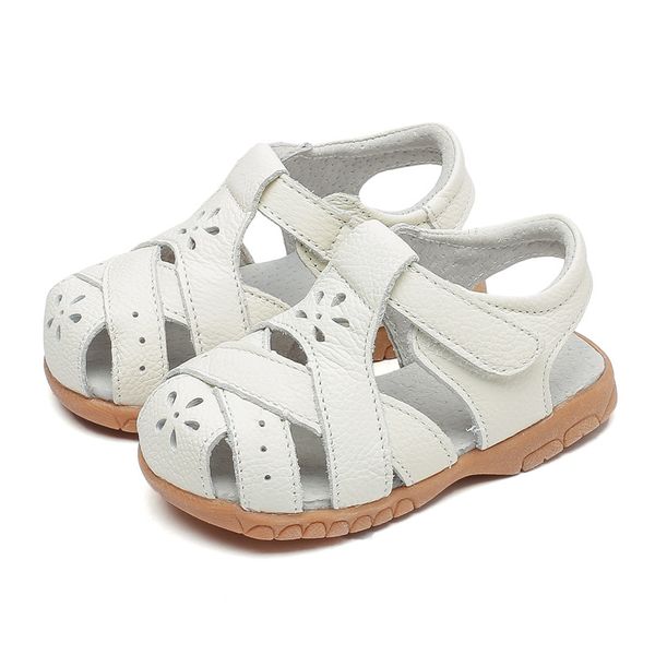 

swonco genuine leather children sandals summer shoes hallow 2020 new soft bottom girl baby sandals white pricess shoes for girl, Black;red