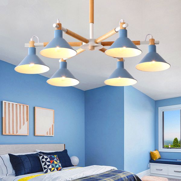 

Solid Wood LED Chandeliers For Living Room Bedroom colors lampshade Nordic Style Surface Mount E27 Lamps Lighting Fixtures