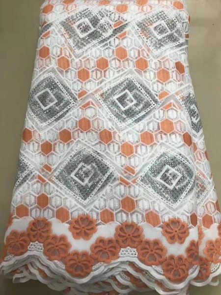 

5yards/pc fashion white african milk silk fabric and orange embroidery french mesh lace dress lg227-2, Black;white