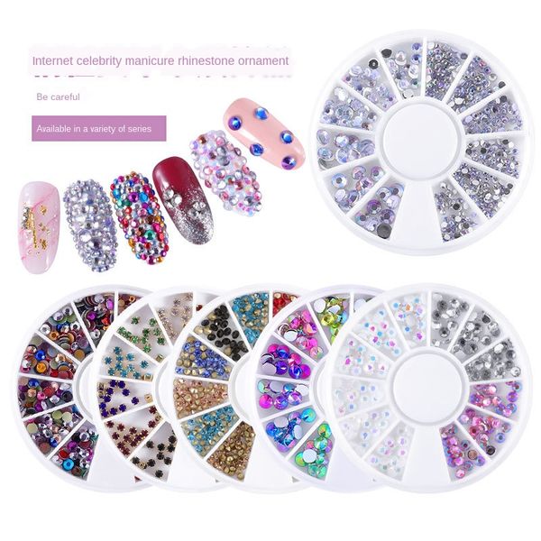 

cross-border exclusive manicure crystal white crystal disc ornament peach heart ab diamond 12-piece turntable collection, Silver;gold