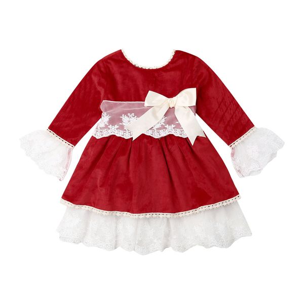 

christmas red dress princess ruffles long sleeve lace tutu party dresses for girls new year costumes 1-6years y200317, Red;yellow