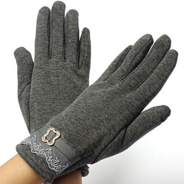 

5 colors vintage lace touch screen gloves ladies winter warm ing, Blue;gray
