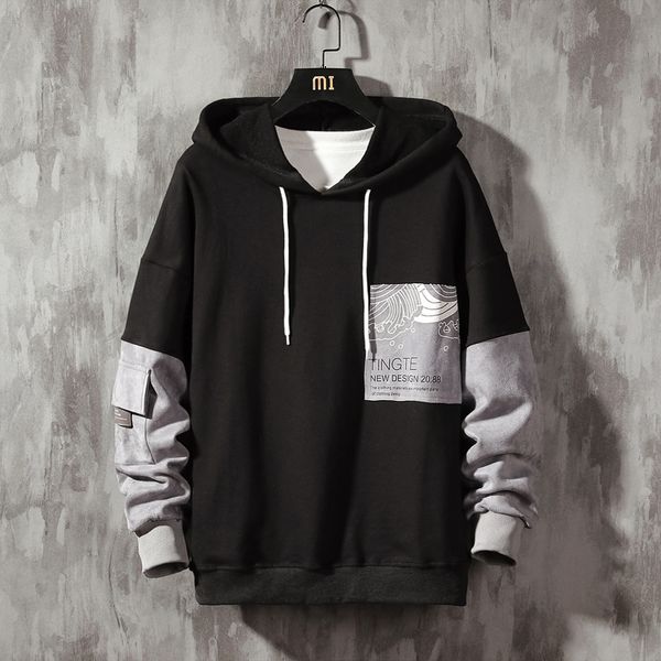 

2020 autumn spring fashion men hip hop punk streetwear long sleeve pullover hoodies sweatshirt clothes, Black