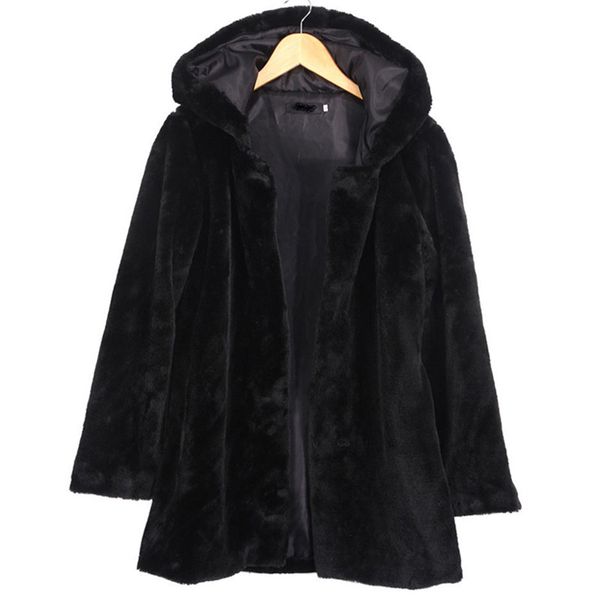 

2018 new fashion high imitation fur hooded coat female long thick faux fur coat super warm velvet jacket women winter clothes, Black