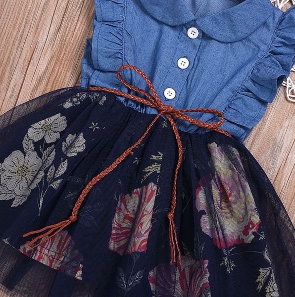 

kids designer clothes girls denim mesh dresses ruffled princess dress sleeveless children outfits boutique summer kids clothing yw3888, Red;yellow