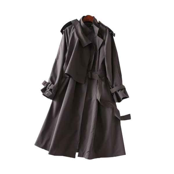 

2019 autumn large vintage trench coat women long windbreaker loose coats khaki plus size wwomens trench coat, Tan;black